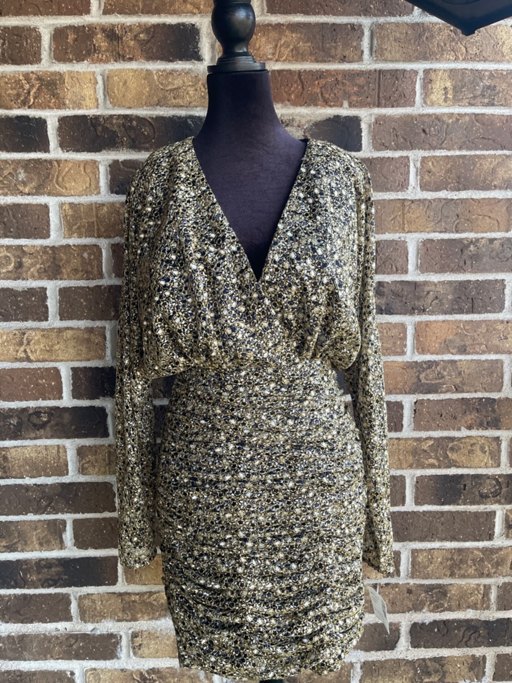 NEW Ramy Brook Women's Gold Mesh Crossover V-Neck Long Sleeve Opal Dress - Picture 6 of 15